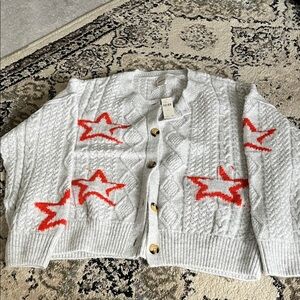 Anthropologie Gray Cardigan with Red Star Accents